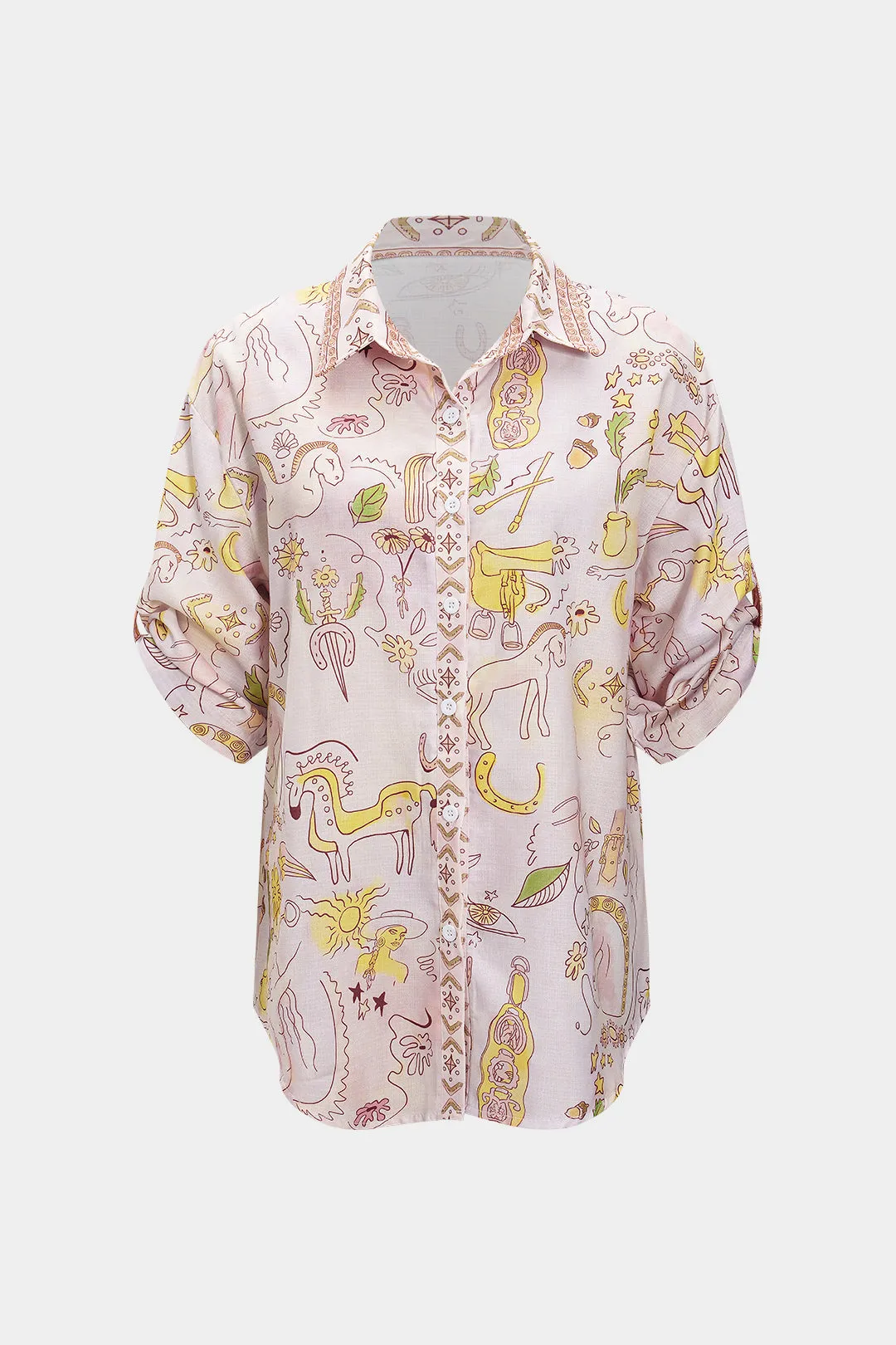 Tegneserieprint kortærmet ruched-knap-shirt og tegningsbukser sæt sold by Micas product image thumbnail 3