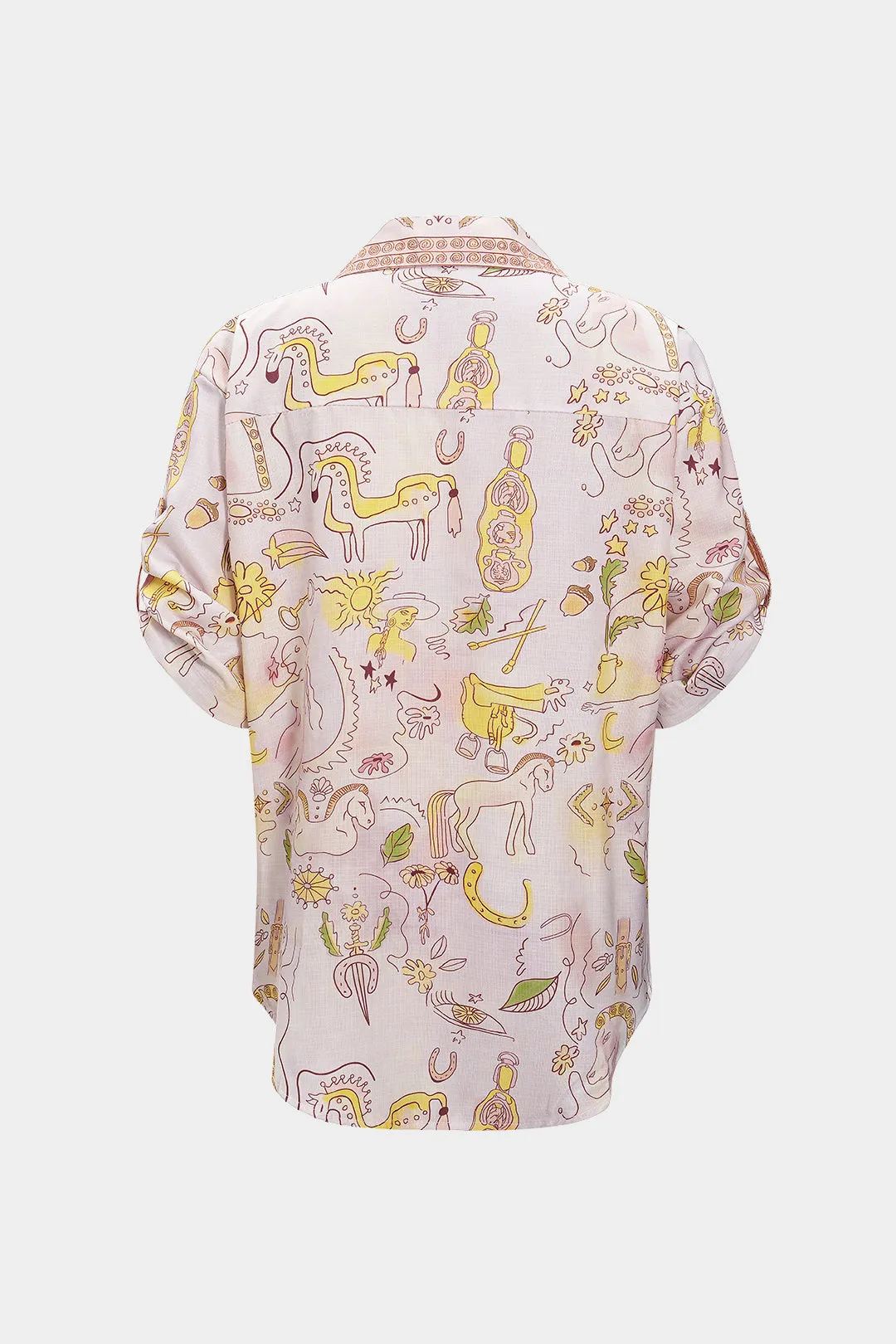 Tegneserieprint kortærmet ruched-knap-shirt og tegningsbukser sæt sold by Micas product image thumbnail 4