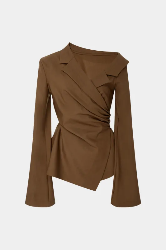 Ruched Asymmetrical Neck Long-Sleeve Shirt sold by Micas