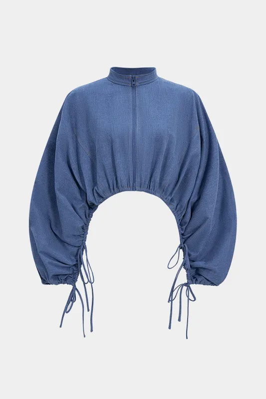 Denim Ruched Drawstring Zipper Washed Outerwear sold by Micas