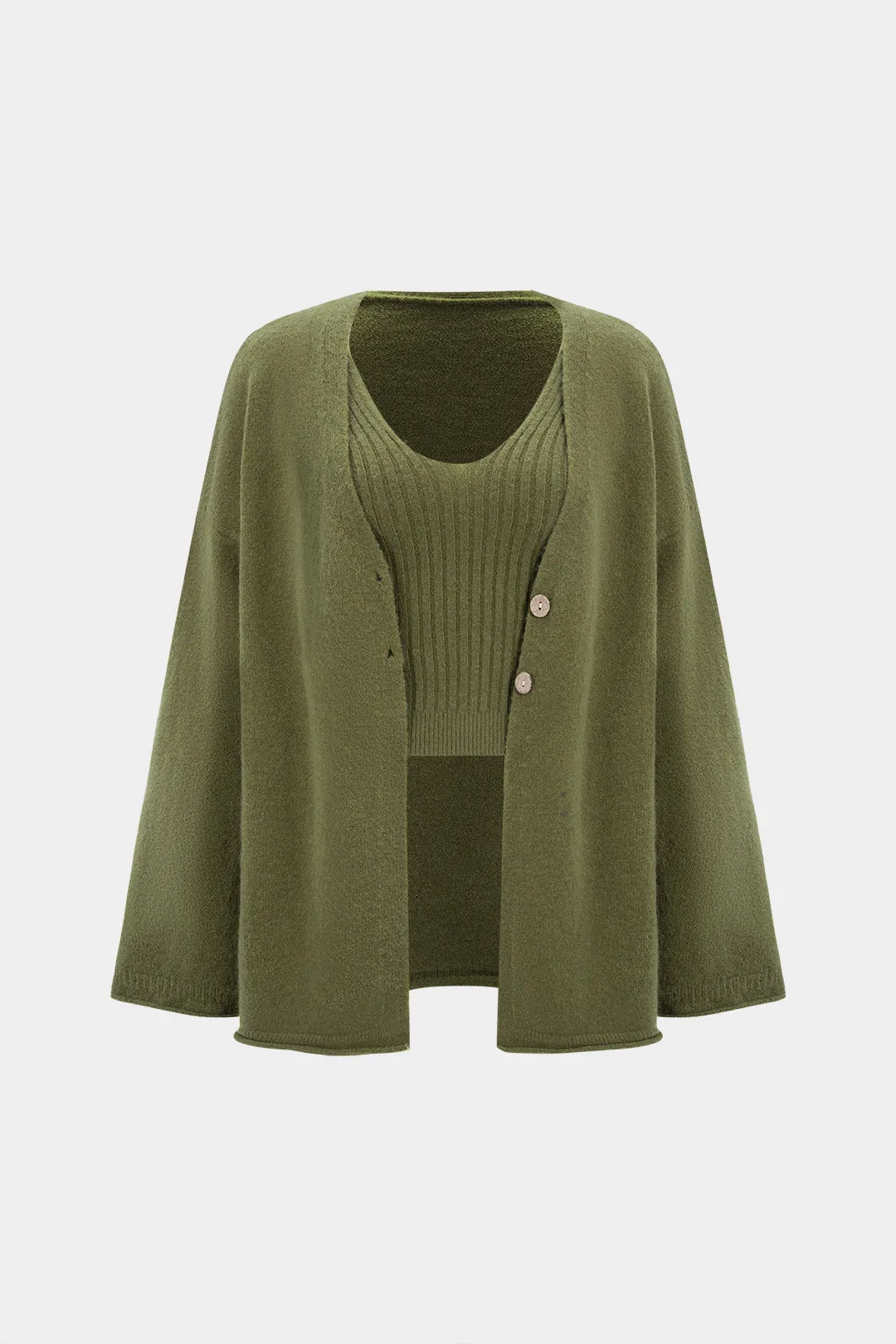 Knit Tank Top And Button Long-Sleeve Cardigan Set sold by Micas