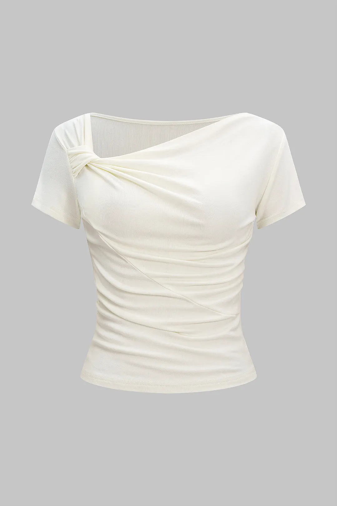 Twist Knot Asymmetrical Ruched Short Sleeve T-Shirt sold by Micas