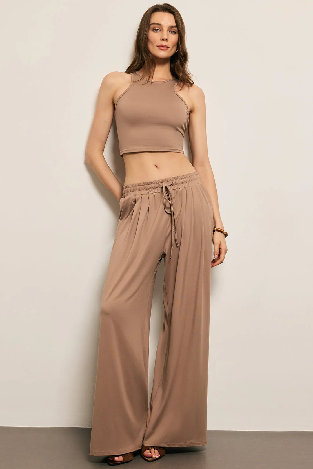 Soid Basic Tank Top And Long Cardigan And Drawstring Wide Leg Trousers Set sold by Micas product image thumbnail 3