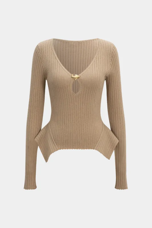 Knit Metallic Decor Ribbed Long-Sleeve Top sold by Micas