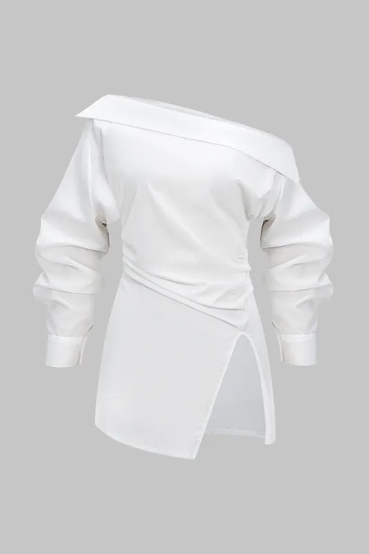 Off Shoulder Ruched Long-Sleeve Shirt sold by Micas