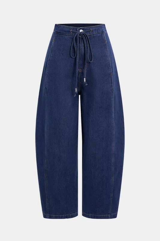 Denim Tie-Up Barrel High Waist Jeans sold by Micas