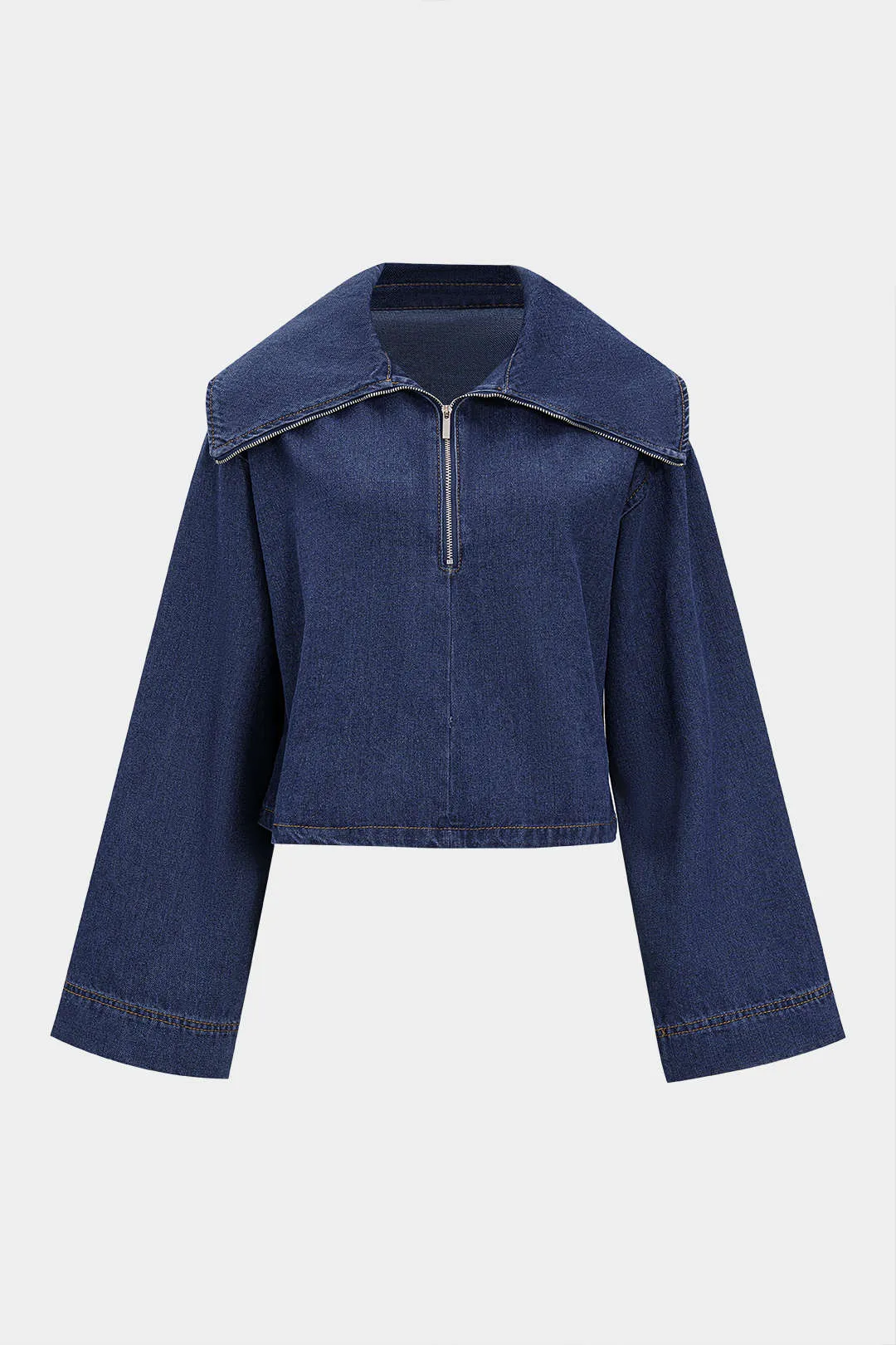 Denim Zipper Long-Sleeve Top sold by Micas