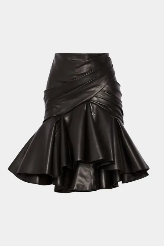 Faux Leather Ruffle Ruched Crossed Skirt sold by Micas
