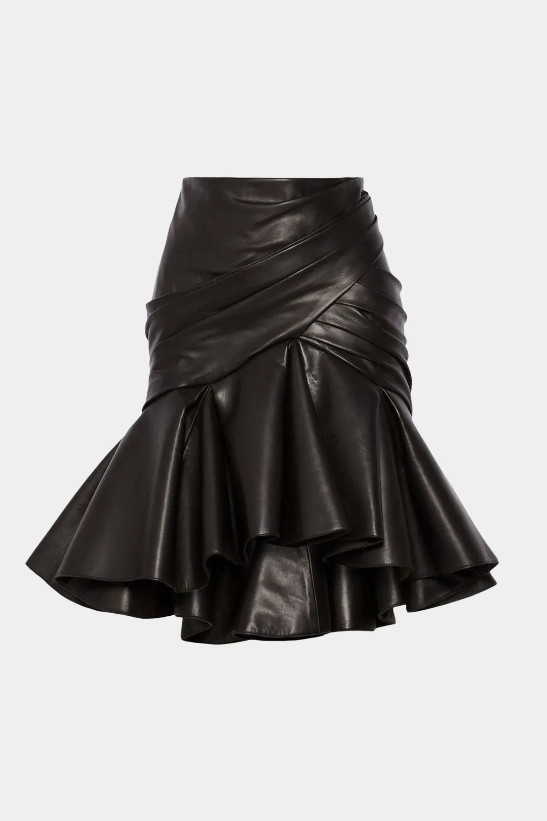 Faux Leather Ruffle Ruched Crossed Skirt sold by Micas
