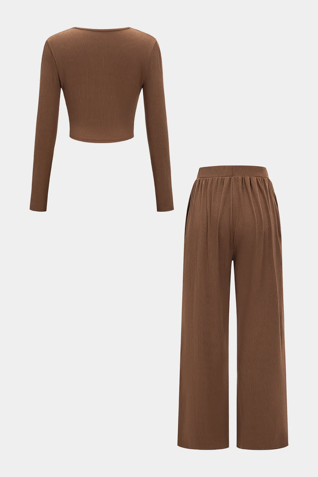 V-Neck Ruched Long Sleeve And Wide Leg Trousers Set sold by Micas product image thumbnail 2