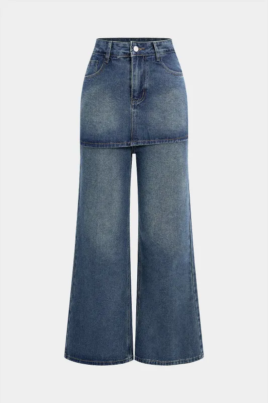 Denim Washed Straight Leg Jeans sold by Micas