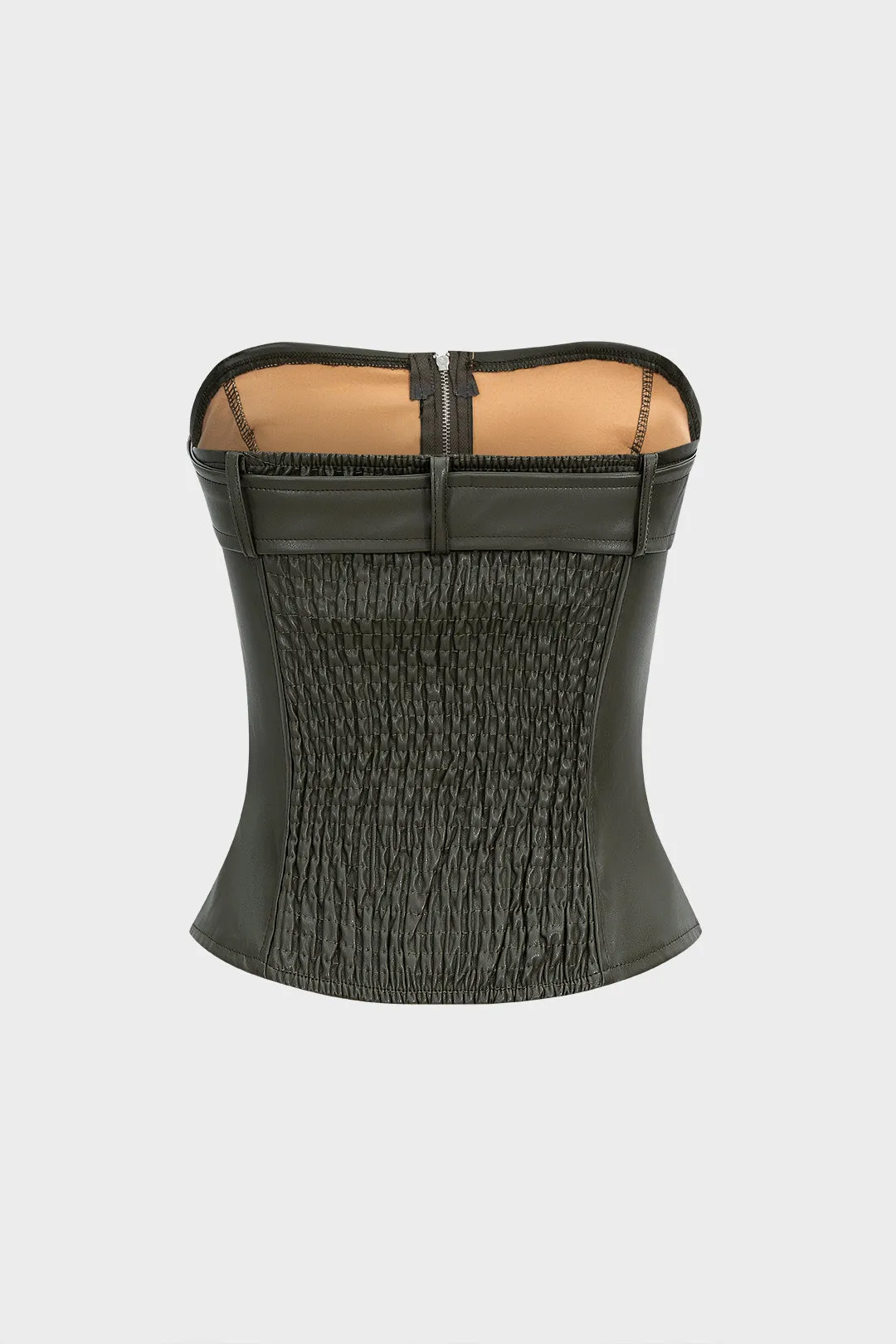 Faux Leather Smocked Strapless Belted Zipper Tube Top sold by Micas product image thumbnail 2