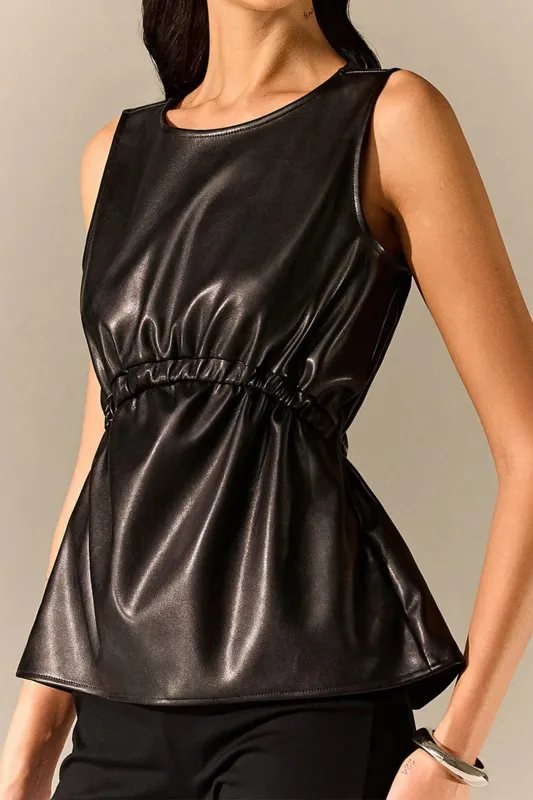 Faux Leather Ruched Tie-Back Tank Top sold by Micas