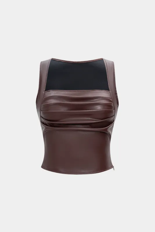 Faux Leather Pleated Tank Top sold by Micas
