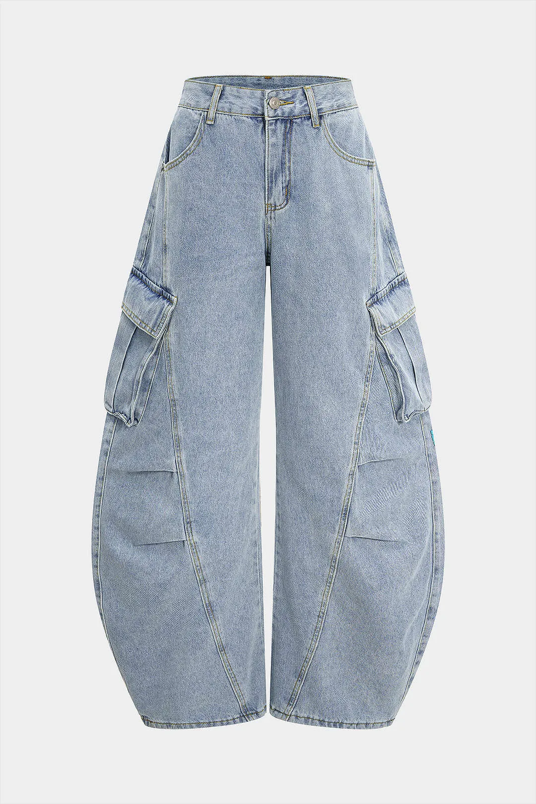 Denim Wide Leg Pocket Barrel Jeans sold by Micas