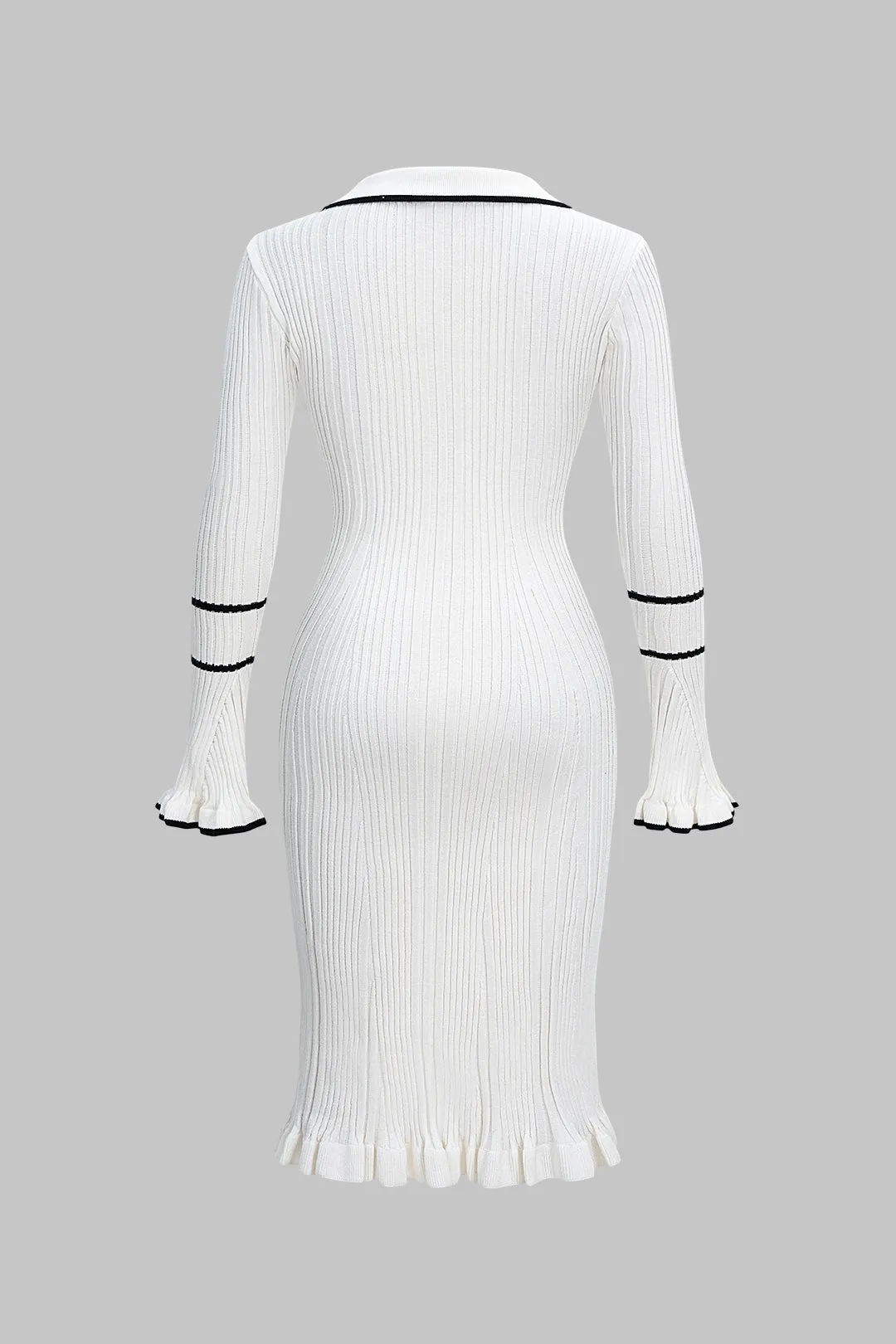 Plus Size Knit Contrast Ruffle Long Sleeve Dress sold by Micas product image thumbnail 2