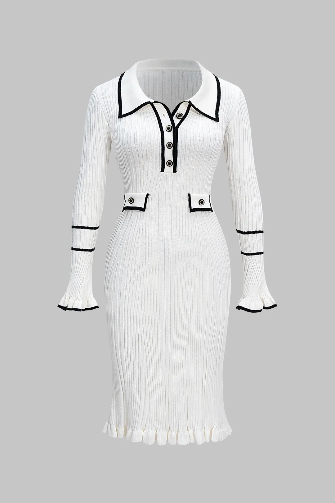 Plus Size Knit Contrast Ruffle Long Sleeve Dress sold by Micas