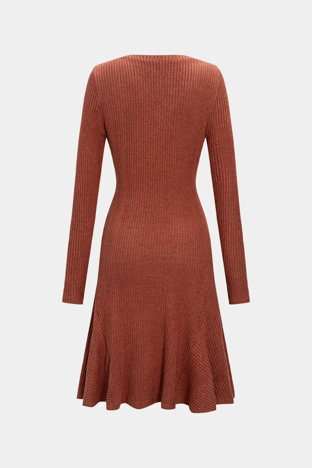 Knit V-Neck Ribbed Long Sleeve Dress sold by Micas product image thumbnail 2