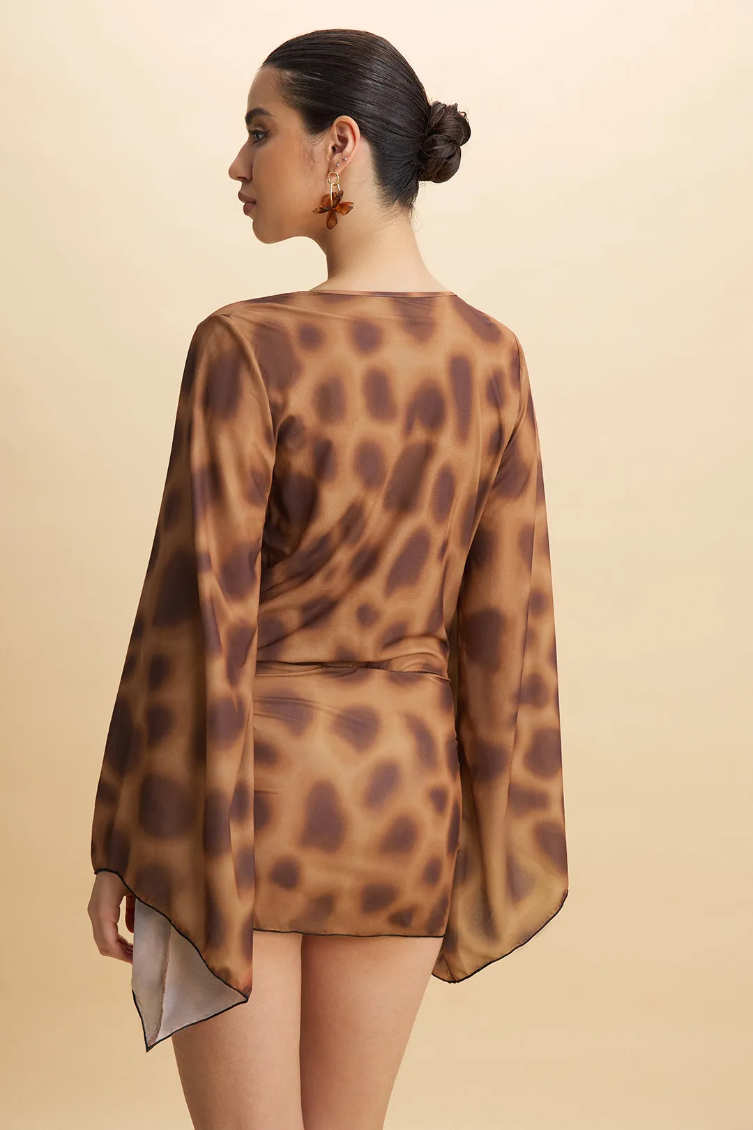 Leopard Print Draped Cowl Neck Long Sleeve Mini Dress sold by Micas product image thumbnail 2