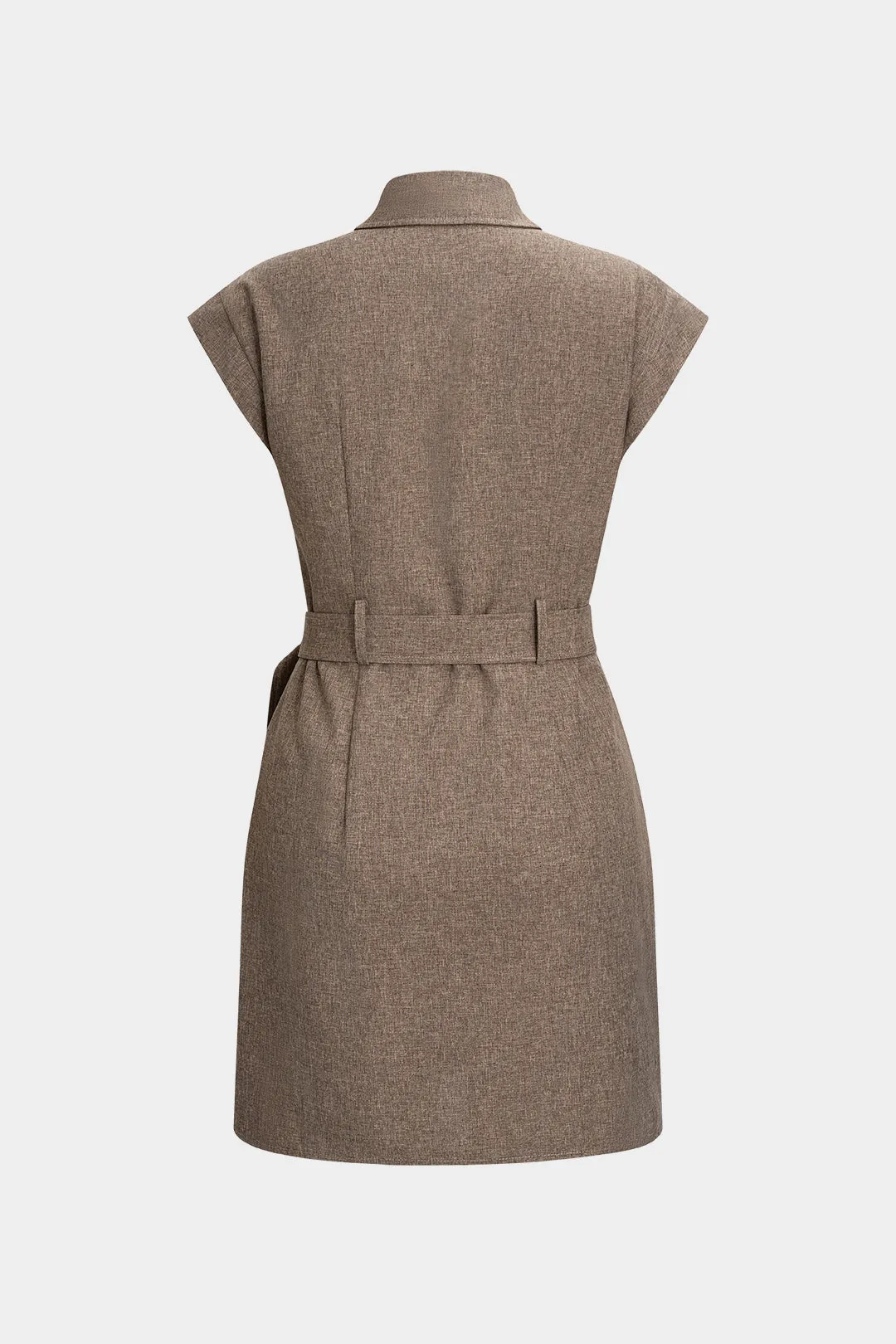 Asymmetrical Belted Button Short Sleeve Mini Dress sold by Micas product image thumbnail 2