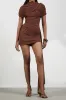 Mesh Ruched Asymmetrical Short Sleeve Mini Dress sold by Micas