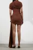 Mesh Ruched Asymmetrical Short Sleeve Mini Dress sold by Micas