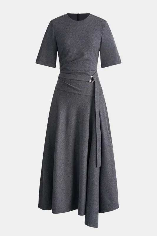 Tie-Up Asymmetrical Ruched Short Sleeve Maxi Dress sold by Micas