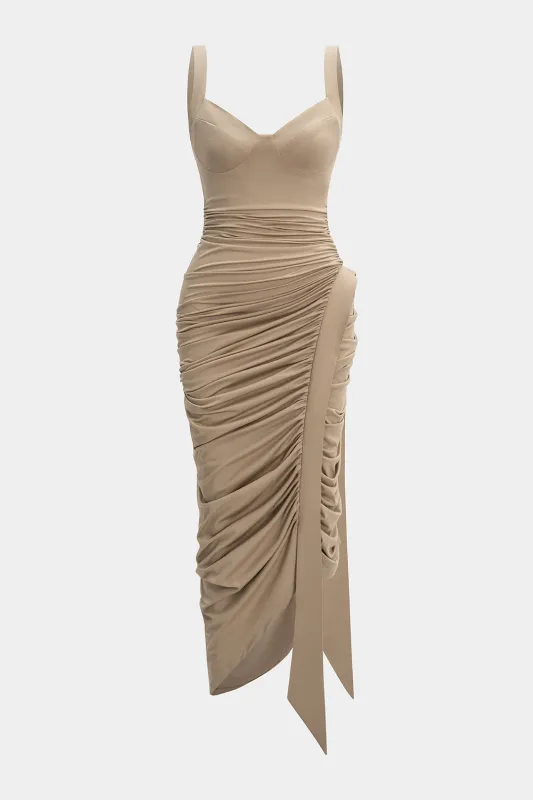 Ruched Asymmetrical Sleeveless Maxi Dress sold by Micas