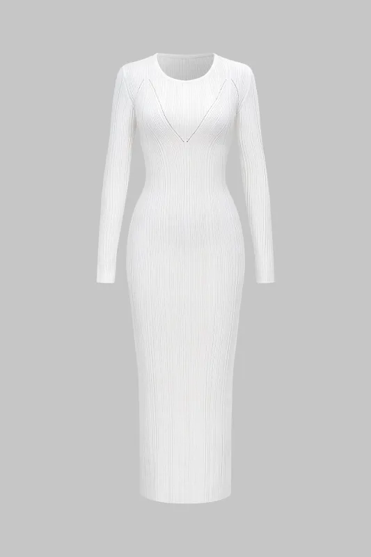 Crochet Knit Round Neck Long Sleeve Maxi Dress sold by Micas