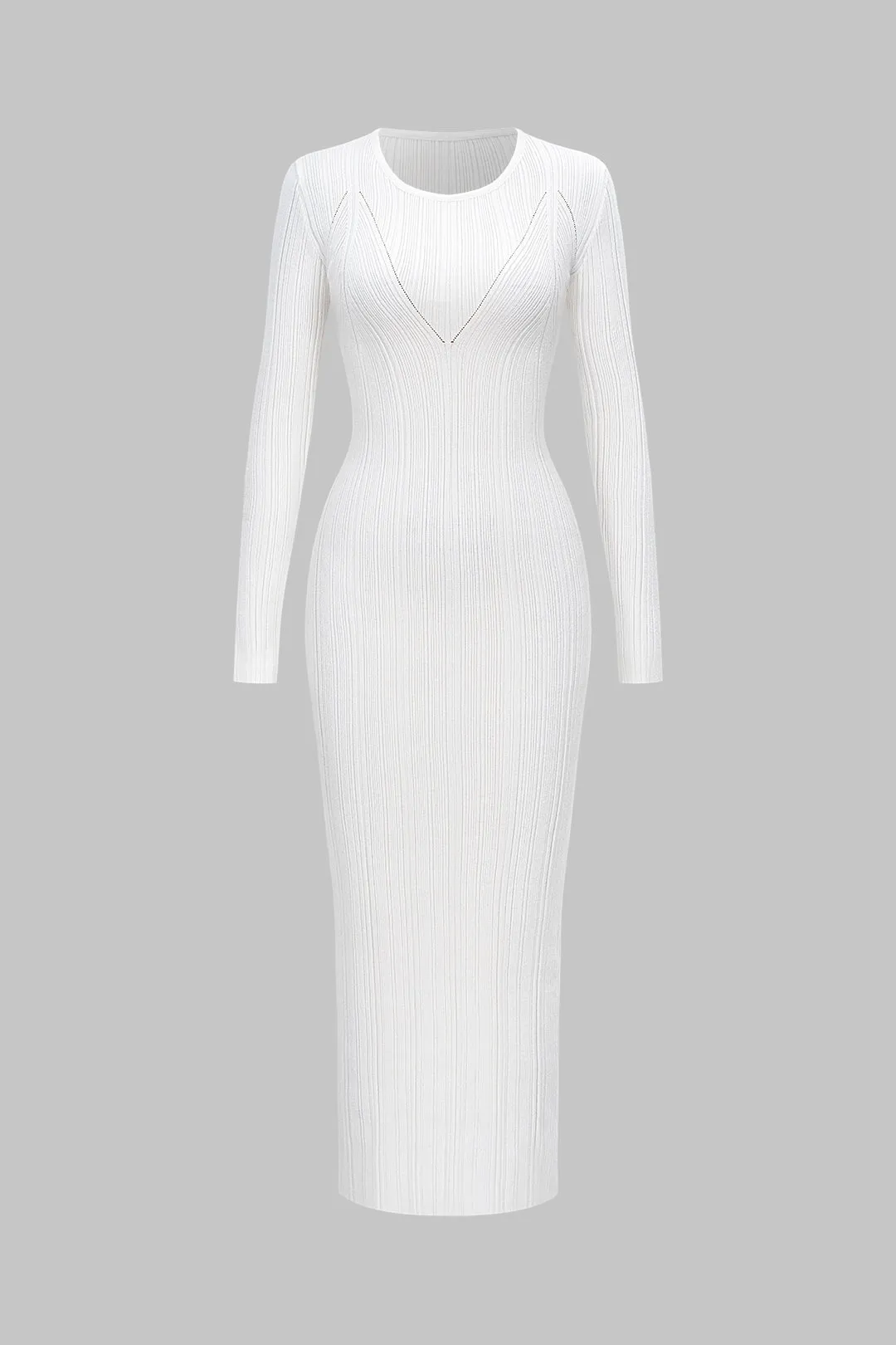 Crochet Knit Round Neck Long Sleeve Maxi Dress sold by Micas