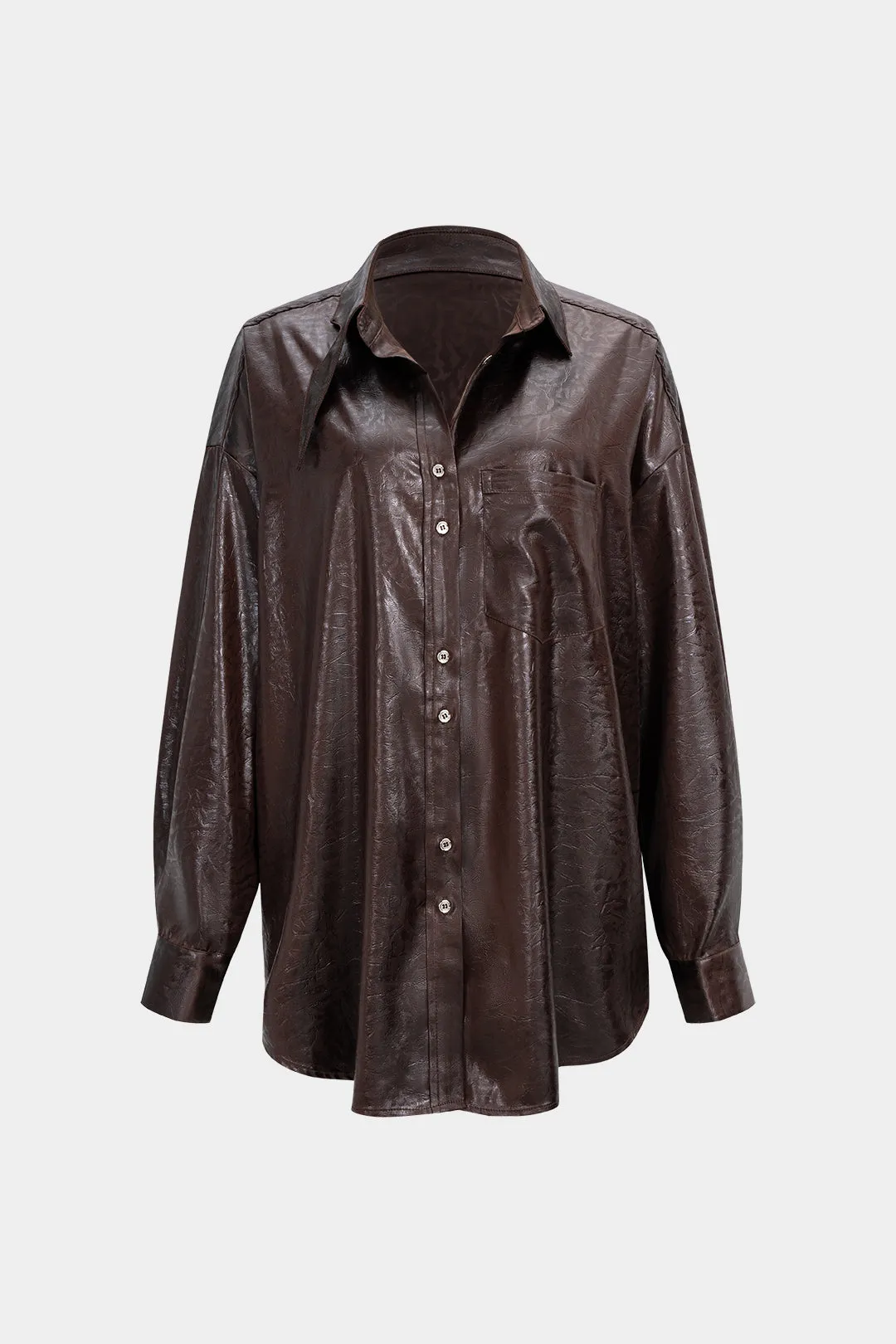 Faux Leather Button Long-Sleeve Shirt sold by Micas product image thumbnail 2