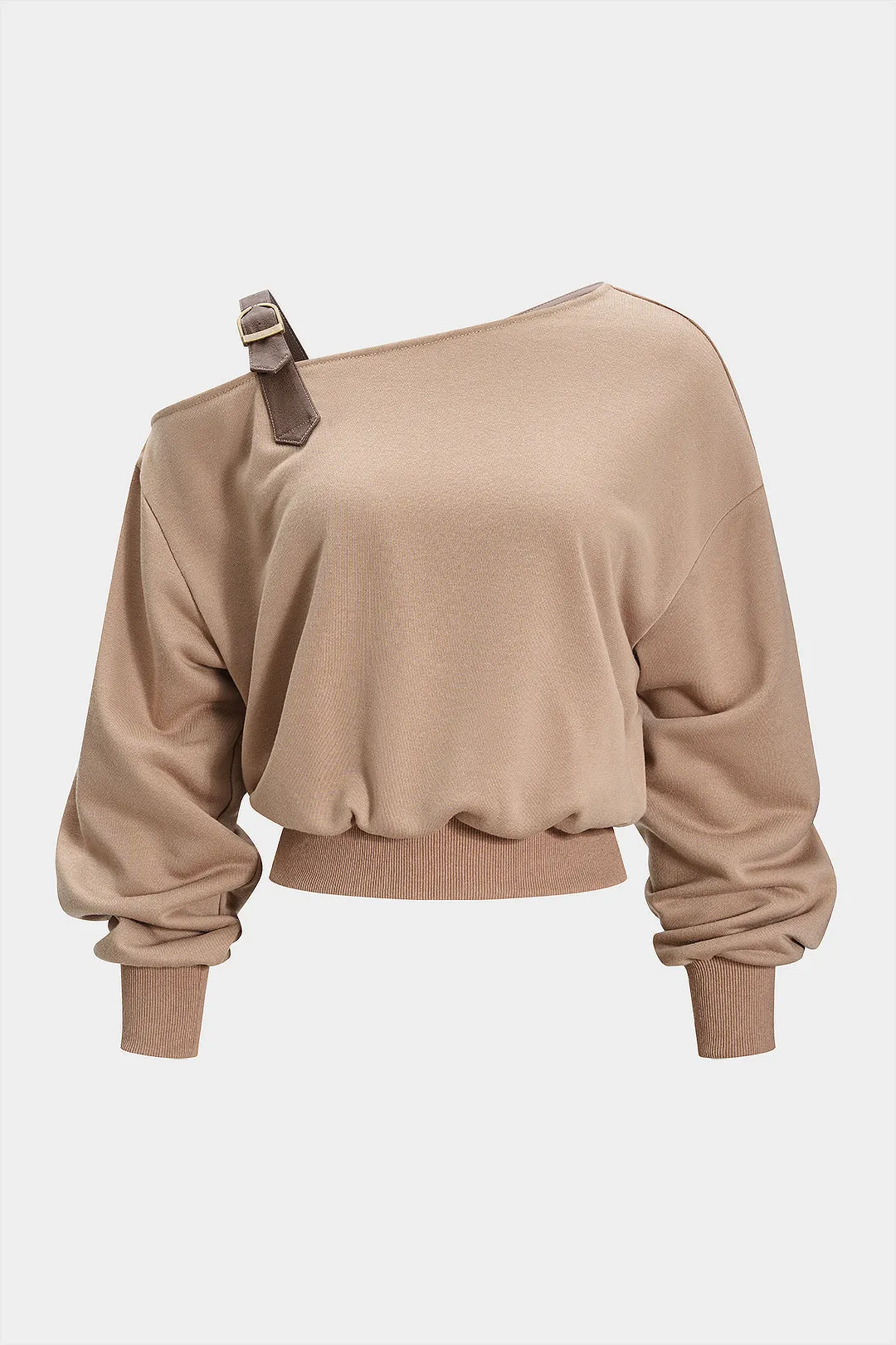Asymmetrical Neck Ruched Long-Sleeve Top sold by Micas