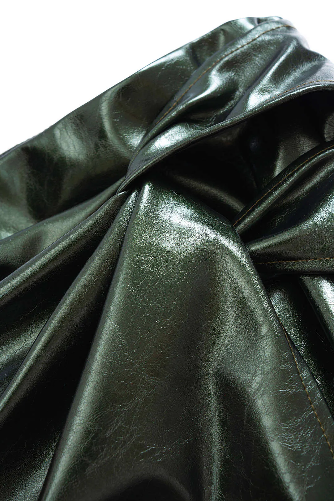 Faux Leather High Waist Ruched Asymmetrical Skirt sold by Micas product image thumbnail 3