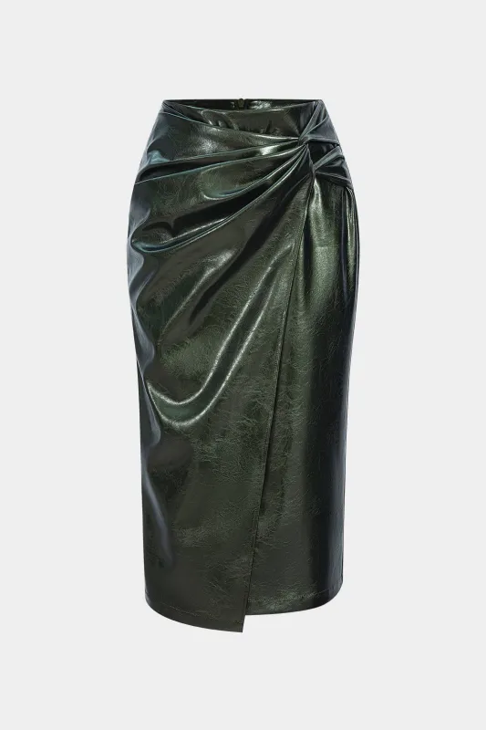 Faux Leather High Waist Ruched Asymmetrical Skirt sold by Micas