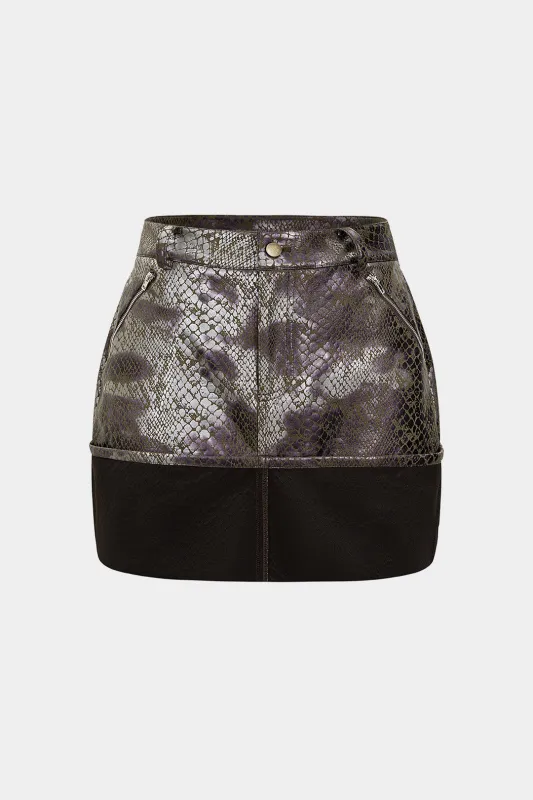 Snake Skin Print Faux Leather Cuffed Zipper Skirt sold by Micas