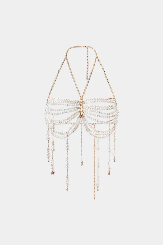 Metal Pearl Heart Butterfly Form kropskæde sold by Micas