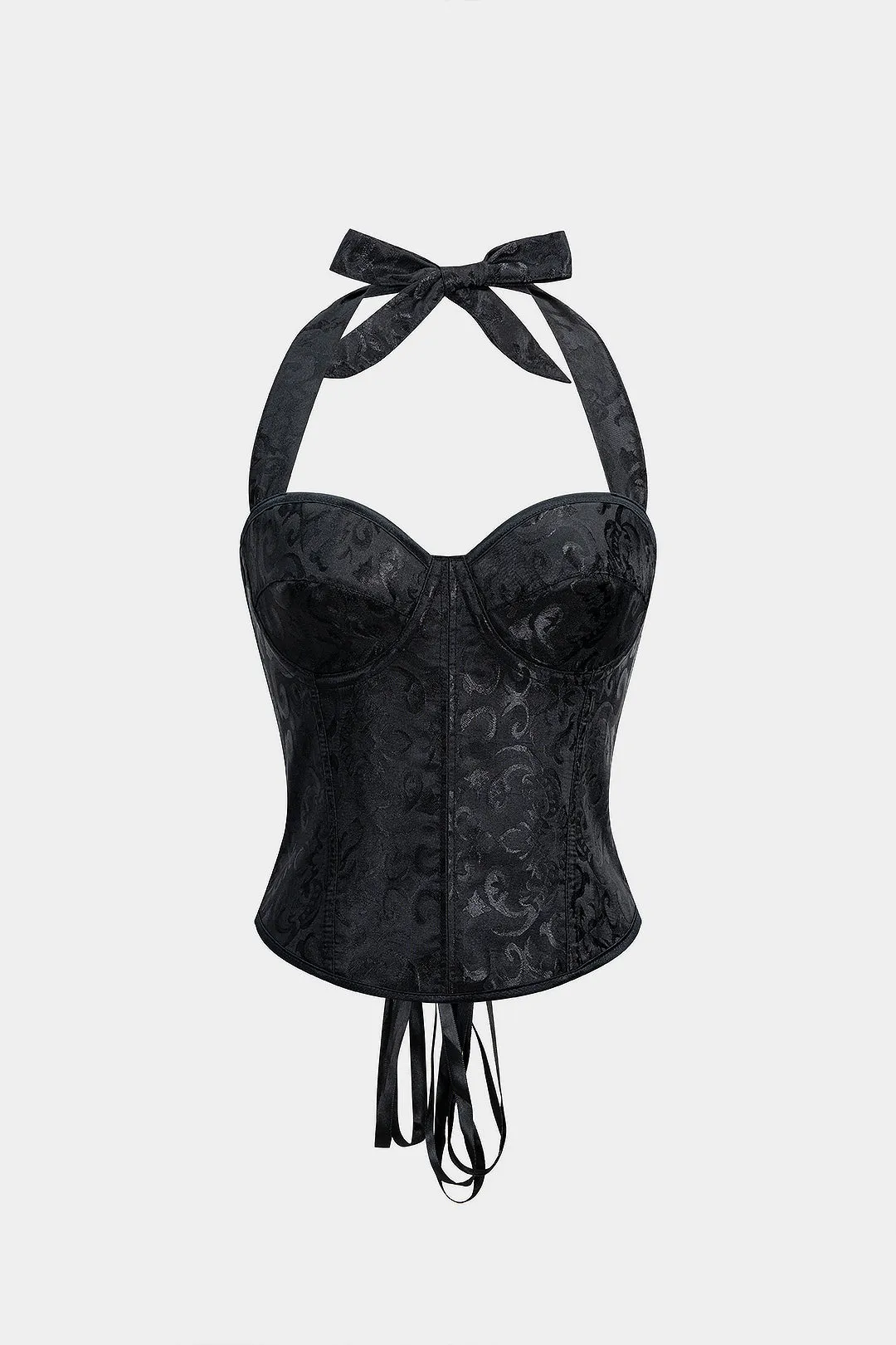 Jacquard Halter Neck Tie-Back Cami Top sold by Micas