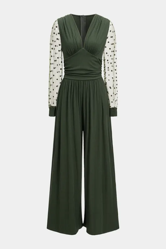 Polka Dots Print Patchwork Long Sleeve Jumpsuit sold by Micas