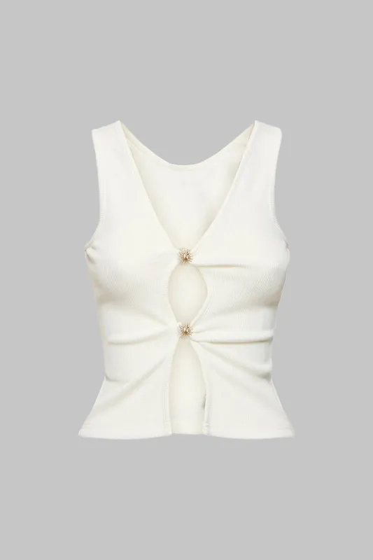 Metallic Cut Out V-Neck Tank Top sold by Micas