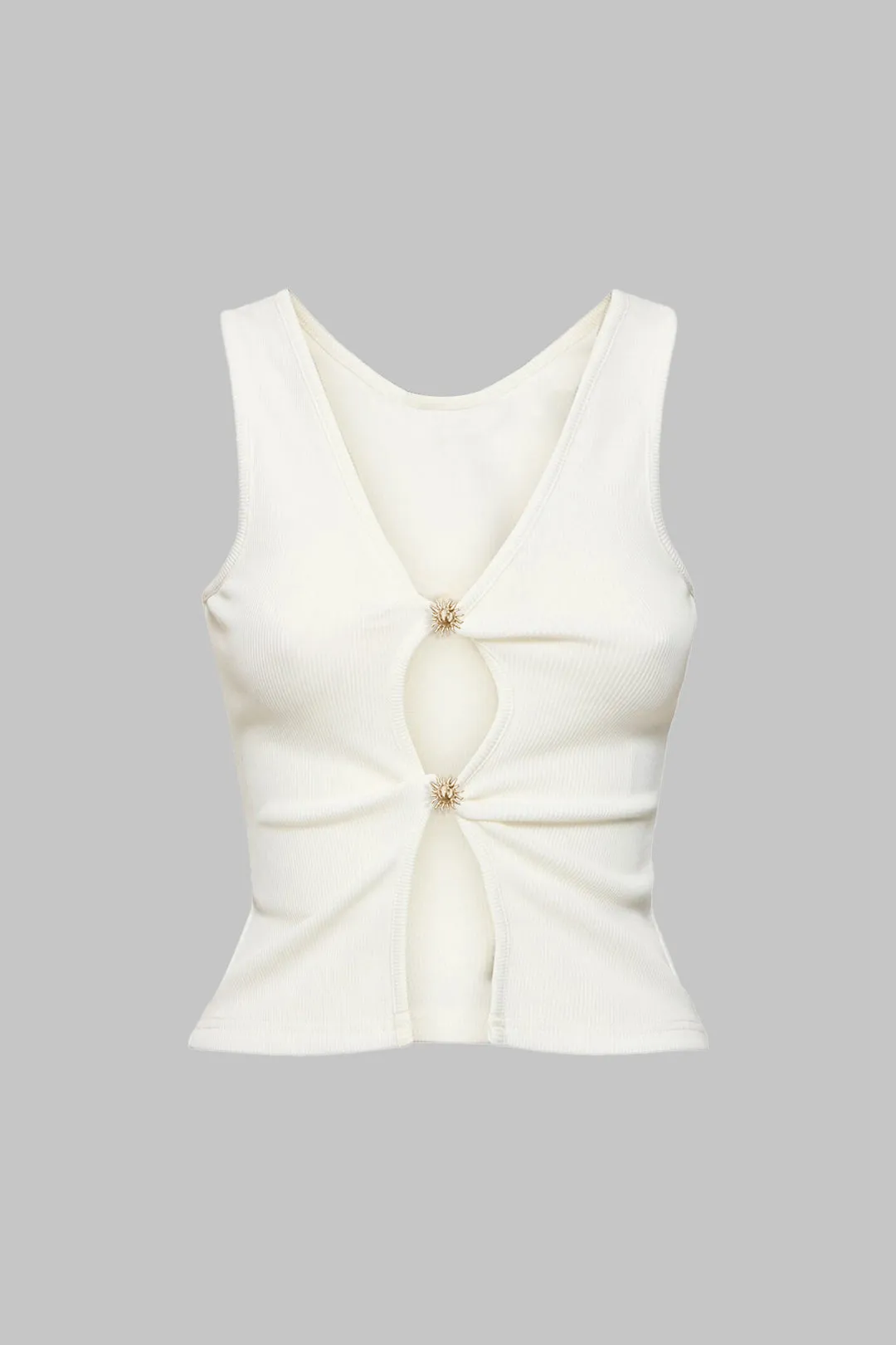 Metallic Cut Out V-Neck Tank Top sold by Micas