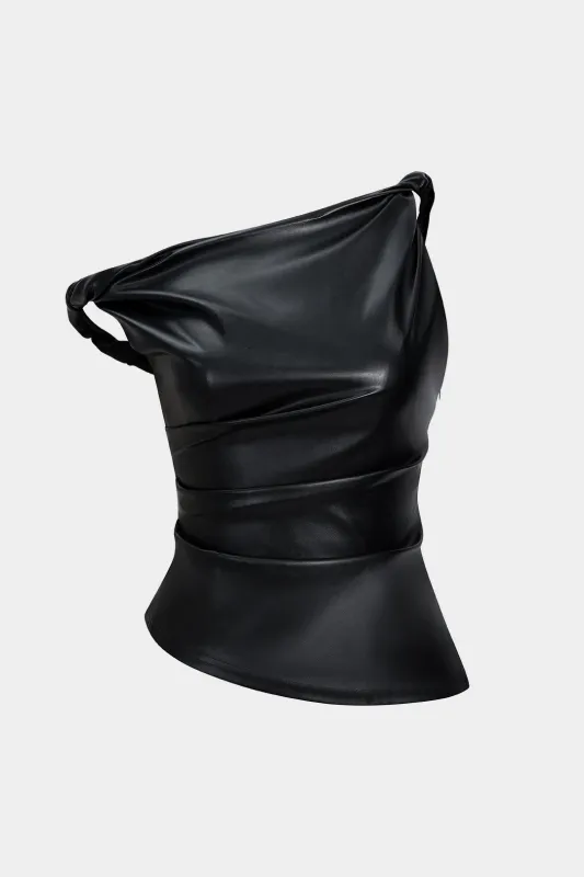 Faux Leather Asymmetrical Twist Knot Tank Top sold by Micas
