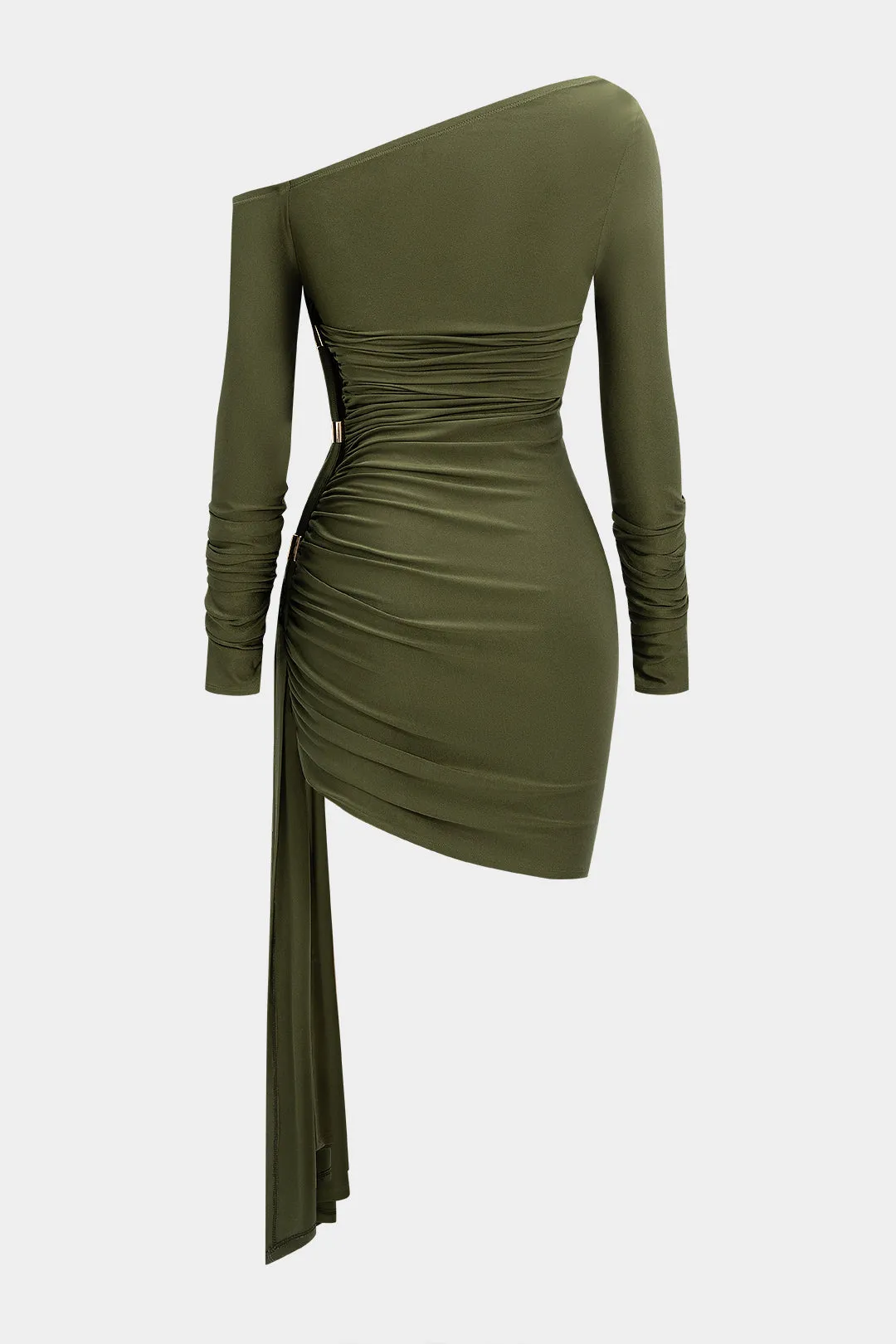 Metallic Ruched One Shoulder Asymmetrical Long Sleeve Mini Dress sold by Micas product image thumbnail 2