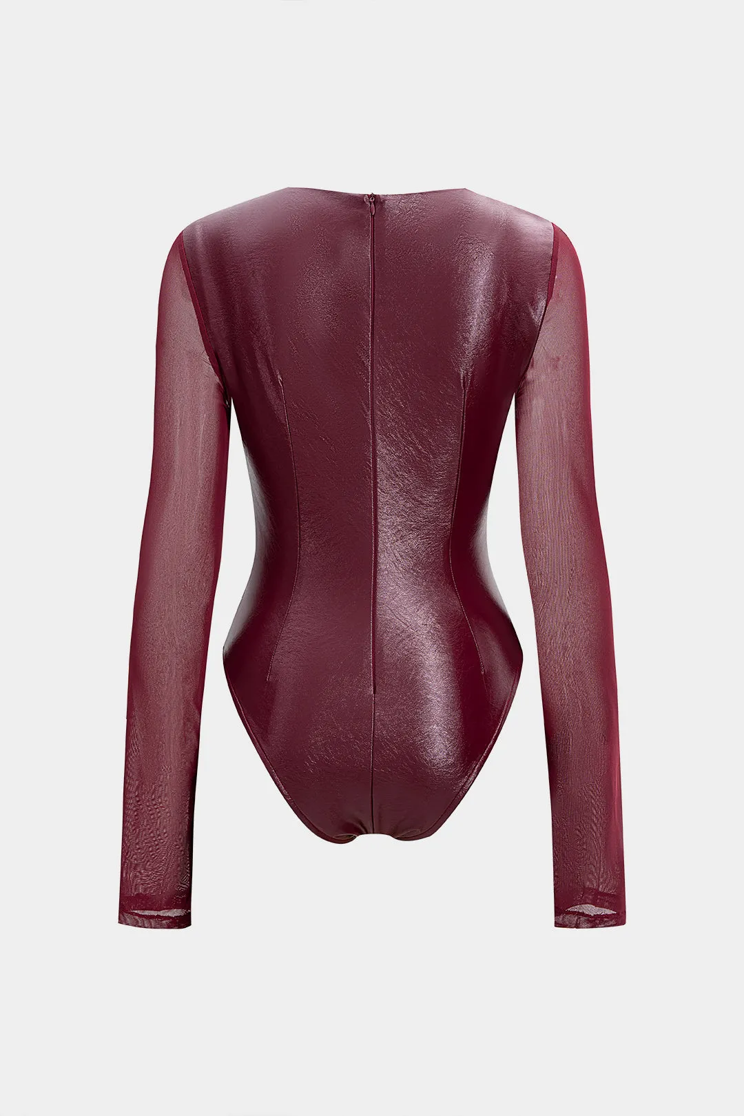 Faux Leather Mesh Metallic Patchwork Long Sleeve Bodysuit sold by Micas product image thumbnail 2