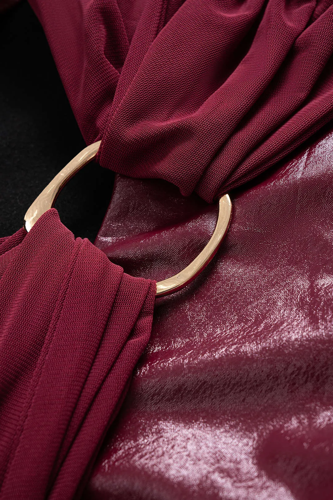 Faux Leather Mesh Metallic Patchwork Long Sleeve Bodysuit sold by Micas product image thumbnail 3