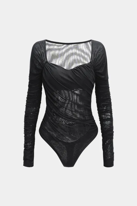 Mesh Ruched Long Sleeve Bodysuit sold by Micas