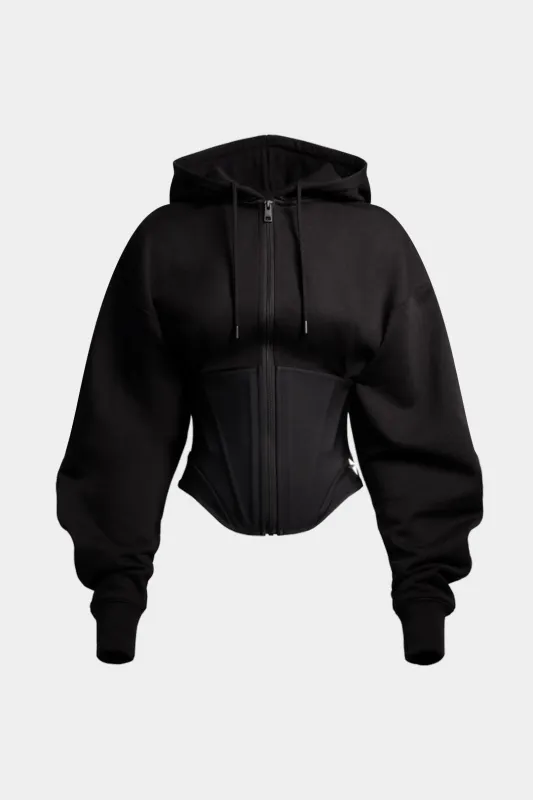 Zipper Drawstring Corset Hoodie sold by Micas