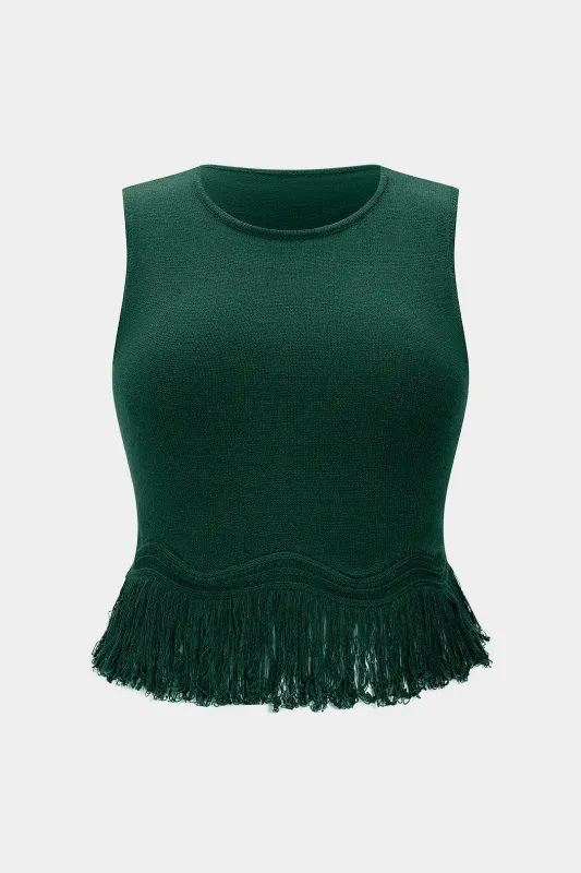 Plus Size Knit Round Neck Fringes Tank Top sold by Micas