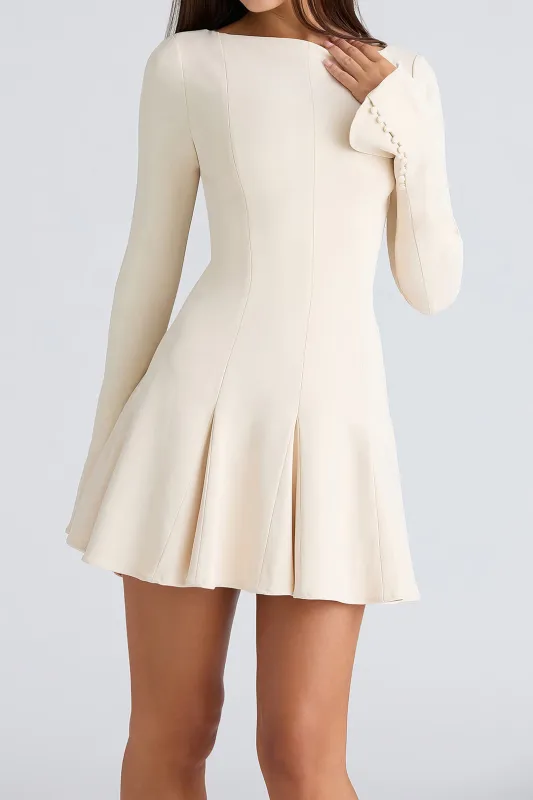 Button Detail Pleated Long Sleeve Mini Dress sold by Micas