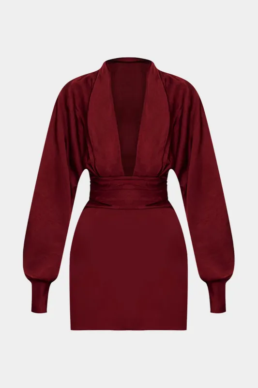 Jacquard Ruched Long Sleeve Mini Dress sold by Micas