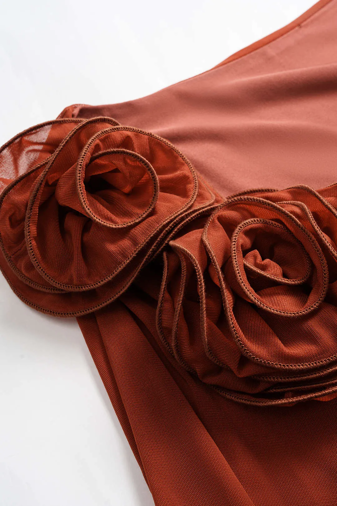 Plus Size Mesh 3D Flower Decor Ruched Asymmetrical Long Sleeve Mini Dress sold by Micas product image thumbnail 3